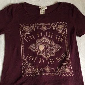 Live by the sun love by the moon maroon shirt